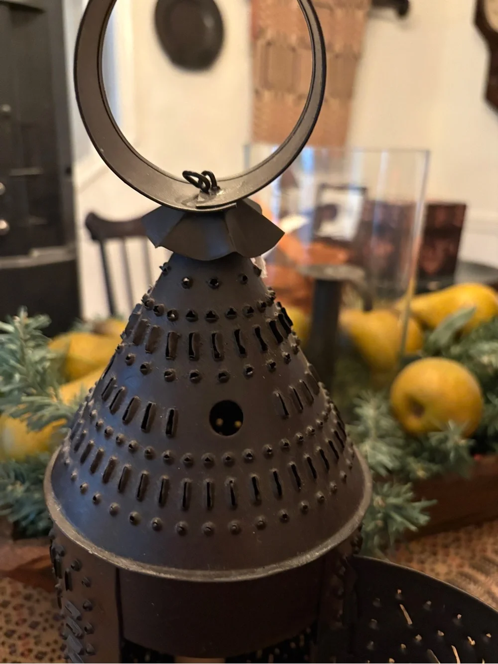 Punched Metal Hanging Lantern in Dark Brown(candle not included)